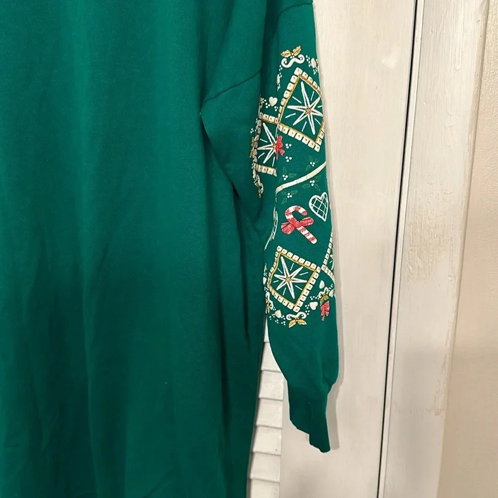 VINTAGE RARE BEAUTIFUL holiday christmas sweater/dress by Bernette OSFA Green - Picture 11 of 13